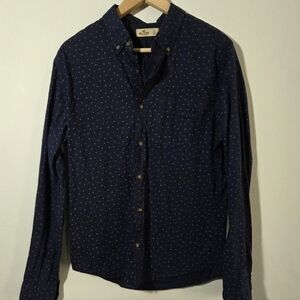 Hollister Mens Button Down Shirt S Geometric Print Blue